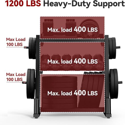 3-Tier Heavy-Duty Dumbbell and Plate Rack 1200LB Capacity, Adjustable Weight Storage Stand for Dumbbells, Kettlebells, Barbells & Weight Plates, Compact Multifunctional Organizer for Home Gym in Kuwait