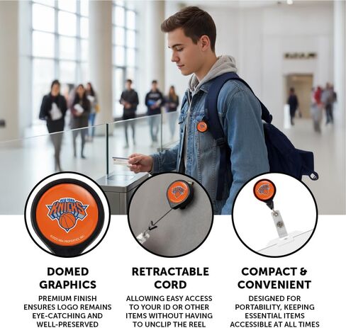 حامل شارة Desert Cactus New York Knicks NY قابل للسحب، بكرة معرف NBA مع مشبك تذكرة للحبل والعمل والمدرسة والمكتب (التصميم B) in Saudi Arabia
