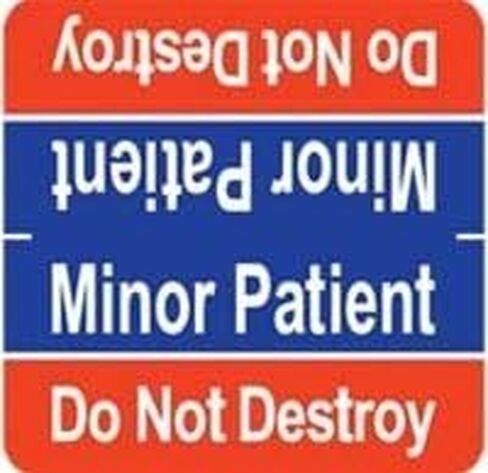 "Minor Patient DO NOT Destroy" Medical X-Ray Labels, 1-7/8"H x 1-7/8"W, Laminated, Roll of 500 in Kuwait