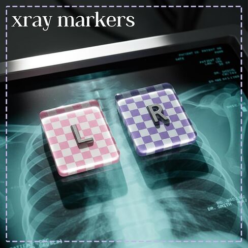 Xray Markers with Initials Checkered Two Tone X Ray Markers 1.5x1.2inch Include Reusable Adhesive Tapes for Xray Tech Student (Purple and Pink) in Kuwait