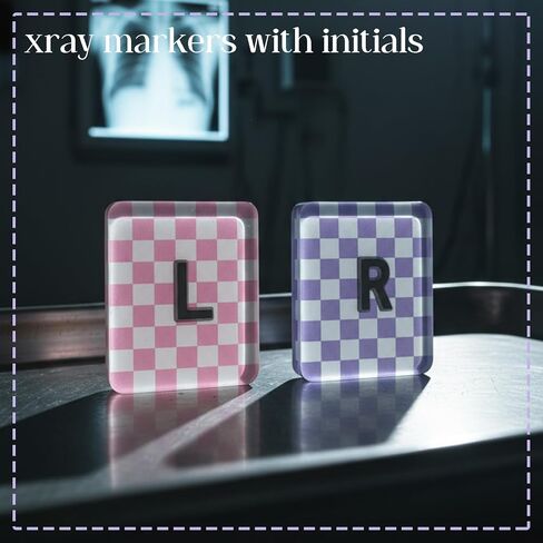 Xray Markers with Initials Checkered Two Tone X Ray Markers 1.5x1.2inch Include Reusable Adhesive Tapes for Xray Tech Student (Purple and Pink) in Kuwait