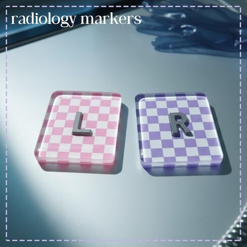 Xray Markers with Initials Checkered Two Tone X Ray Markers 1.5x1.2inch Include Reusable Adhesive Tapes for Xray Tech Student (Purple and Pink) in Kuwait