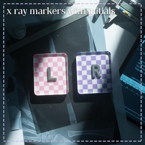 Xray Markers with Initials Checkered Two Tone X Ray Markers 1.5x1.2inch Include Reusable Adhesive Tapes for Xray Tech Student (Purple and Pink) in Kuwait