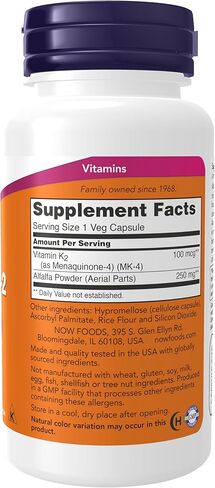 NOW Foods Supplements, Vitamin K-2 100 mcg, Menaquinone-4 (MK-4), Supports Bone Health*, 100 Veg Capsules in Saudi Arabia