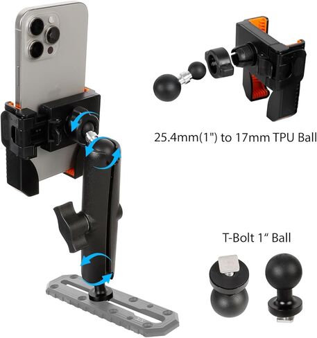حامل هاتف xik Kayak مع كرة T-Bolt، حامل الهاتف الخلوي على مسار القارب، [قفل وإطلاق 1 ثانية] [قابل للتعديل 360 درجة]، يناسب الهواتف الذكية مقاس 4.7 بوصة - 7.2 بوصة in Kuwait