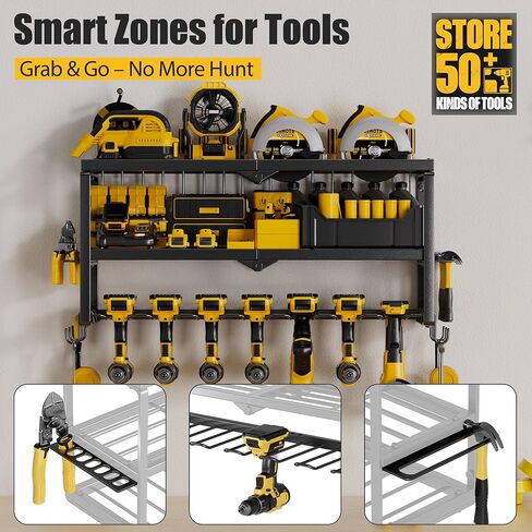 منظم أدوات الطاقة، 7 حامل مثقاب لتنظيم الأدوات والتخزين والتنظيم للمرآب، رف أدوات معدني شديد التحمل لأدوات الطاقة اللاسلكية مناسبة للوحة المفاتيح/ورشة العمل in Kuwait