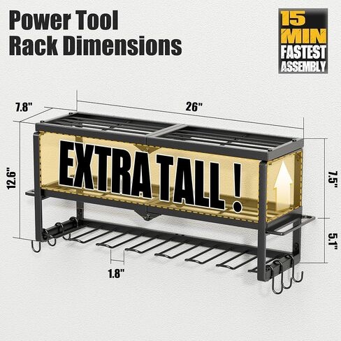 منظم أدوات الطاقة، 7 حامل مثقاب لتنظيم الأدوات والتخزين والتنظيم للمرآب، رف أدوات معدني شديد التحمل لأدوات الطاقة اللاسلكية مناسبة للوحة المفاتيح/ورشة العمل in Kuwait