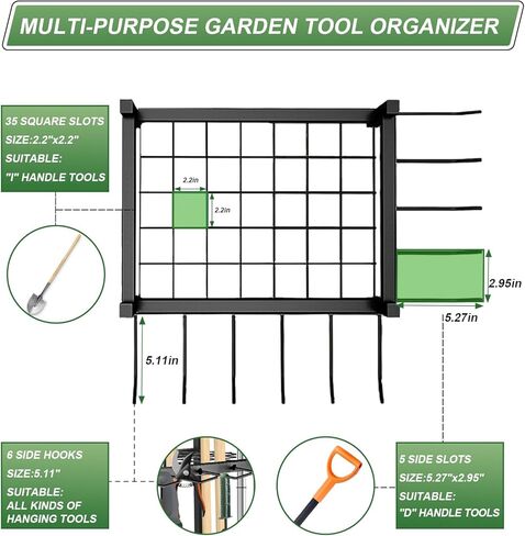 Garden Tool Organizer, Garden Yard Tool Rack for Garage, Garage Organization and Storage, Metal Yard Tools Storage up to 46 Tools/Rake/Broom/shovel/, Suitable for Garage, Yard, Patio, Shed in Kuwait