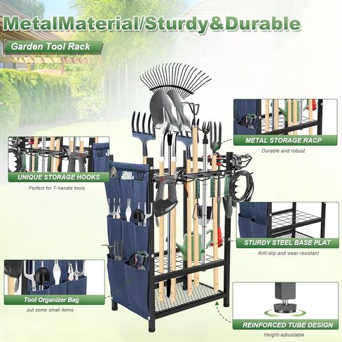 Garden Tool Organizer, Garden Yard Tool Rack for Garage, Garage Organization and Storage, Metal Yard Tools Storage up to 46 Tools/Rake/Broom/shovel/, Suitable for Garage, Yard, Patio, Shed in Kuwait