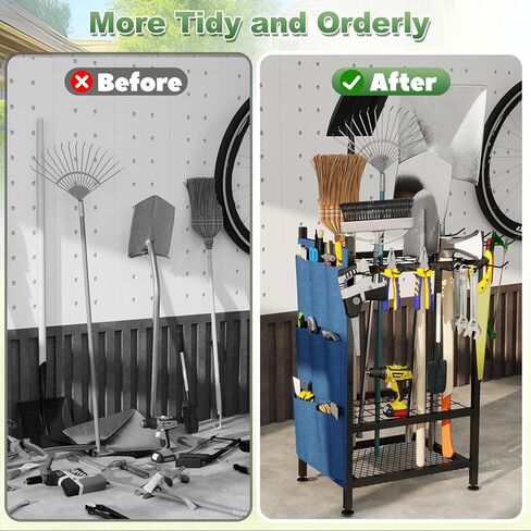 Garden Tool Organizer, Garden Yard Tool Rack for Garage, Garage Organization and Storage, Metal Yard Tools Storage up to 46 Tools/Rake/Broom/shovel/, Suitable for Garage, Yard, Patio, Shed in Kuwait