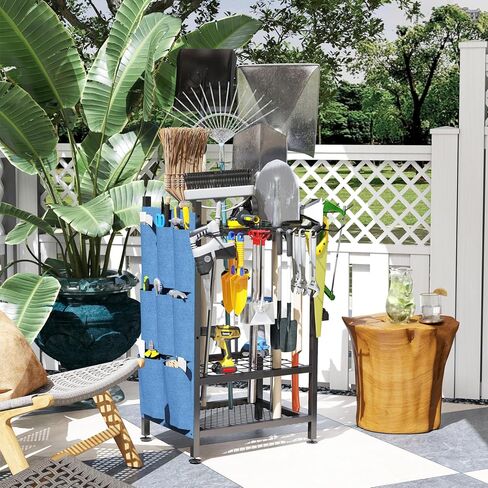 Garden Tool Organizer, Garden Yard Tool Rack for Garage, Garage Organization and Storage, Metal Yard Tools Storage up to 46 Tools/Rake/Broom/shovel/, Suitable for Garage, Yard, Patio, Shed in Kuwait