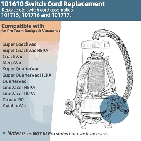 101610 Switch Cord Compatible with Pro Team Backpack Vacuum Parts - Vac Accessories Replacement Compatible with Pro Team Cylindrical Backpack Vacuum Cleaner 120V Switch Cord Assembly in Kuwait