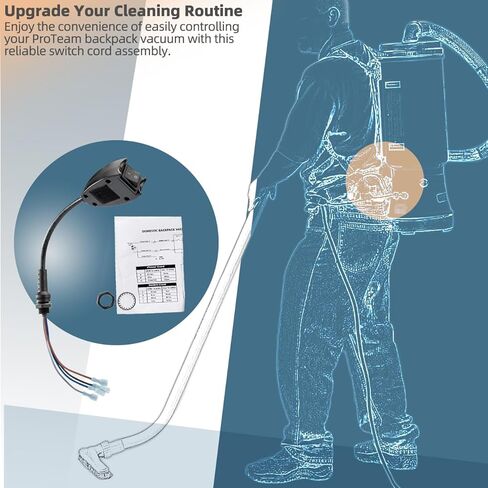 101610 Switch Cord Compatible with Pro Team Backpack Vacuum Parts - Vac Accessories Replacement Compatible with Pro Team Cylindrical Backpack Vacuum Cleaner 120V Switch Cord Assembly in Kuwait