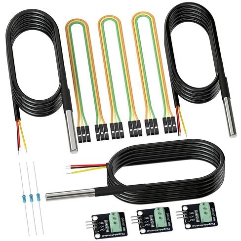 DROK 2 Pack Waterproof DS18B20 Temperature Sensor Probes with 2 Pack Probe Adapter Boards, Female to Female Jumper Wires and 4.7K ohm Resistors for Arduino Raspberry Pi DIY in Kuwait