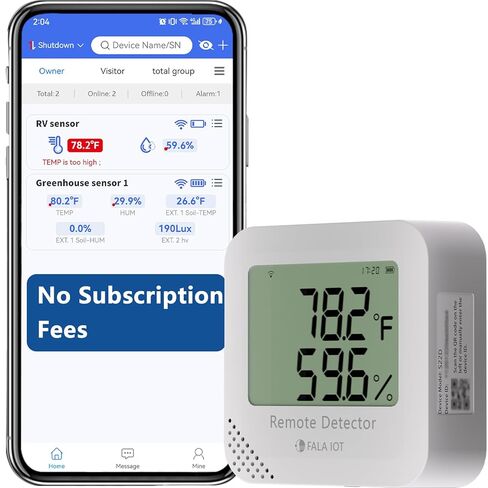 Remote WiFi Temperature & Humidity Sensor, No Subscription 24/7 Remote Temp Monitor with Email, Text Alerts, Sound & Light Alarm, Idea for RV, Pet, Greenhouse, Farm, Freezer, Server Room in Saudi Arabia