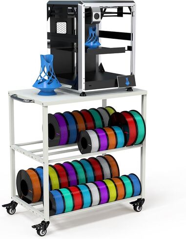 Demao 3D Printer Filament Storage Rack, 3-Tier 3D Printer Cart with Lockable Universal Wheels,Heavy Duty Metal 3D Filament Storage Rack for 3D Printing Filaments-White in Kuwait