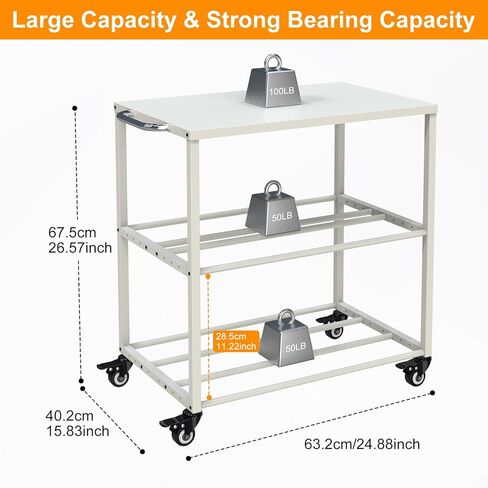 Demao 3D Printer Filament Storage Rack, 3-Tier 3D Printer Cart with Lockable Universal Wheels,Heavy Duty Metal 3D Filament Storage Rack for 3D Printing Filaments-White in Kuwait