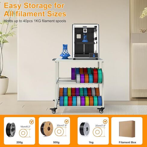 Demao 3D Printer Filament Storage Rack, 3-Tier 3D Printer Cart with Lockable Universal Wheels,Heavy Duty Metal 3D Filament Storage Rack for 3D Printing Filaments-White in Kuwait