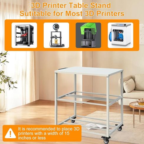 Demao 3D Printer Filament Storage Rack, 3-Tier 3D Printer Cart with Lockable Universal Wheels,Heavy Duty Metal 3D Filament Storage Rack for 3D Printing Filaments-White in Kuwait