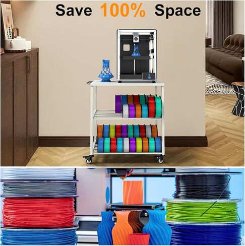 Demao 3D Printer Filament Storage Rack, 3-Tier 3D Printer Cart with Lockable Universal Wheels,Heavy Duty Metal 3D Filament Storage Rack for 3D Printing Filaments-White in Kuwait