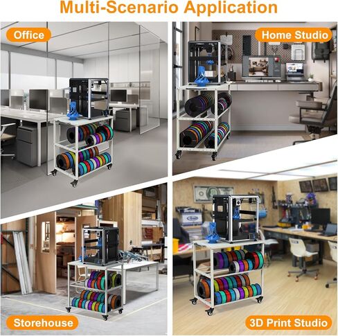 Demao 3D Printer Filament Storage Rack, 3-Tier 3D Printer Cart with Lockable Universal Wheels,Heavy Duty Metal 3D Filament Storage Rack for 3D Printing Filaments-White in Kuwait