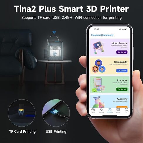 طابعات ثلاثية الأبعاد TINA2 Plus V2، طابعة FDM Mini ثلاثية الأبعاد عالية السرعة 250 مم/ثانية مع منصة فولاذية زنبركية، طابعة ثلاثية الأبعاد مجمعة بالكامل للأطفال والمبتدئين مع طابعات ثلاثية الأبعاد عالية الدقة بتقنية WiFi in Kuwait