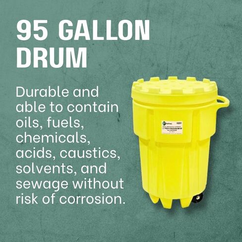 Enpac 95 Gallon Poly-Overpack Salvage Drum, 100% Polyethylene, Screw on Lid, UN/DOT/OSHA/EPA Compliant, Made in the USA, Yellow in Saudi Arabia