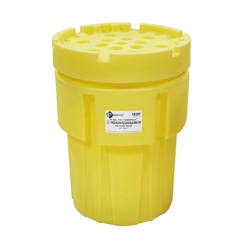 Enpac 95 Gallon Poly-Overpack Salvage Drum, 100% Polyethylene, Screw on Lid, UN/DOT/OSHA/EPA Compliant, Made in the USA, Yellow in Saudi Arabia