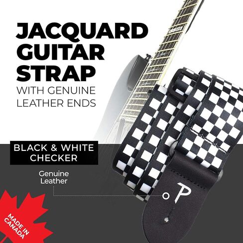 Perri's Leathers Leather Guitar Strap, 39"-58", Black & White, Polyester, Fits Electric, Jacquard, Adjustable, Cool Acoustic Guitar Straps for Electric & Bass in Saudi Arabia