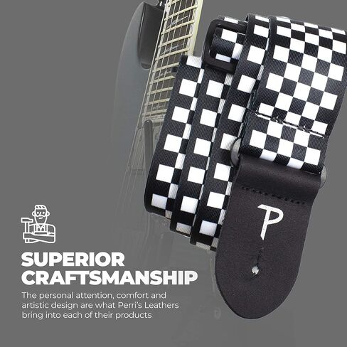 Perri's Leathers Leather Guitar Strap, 39"-58", Black & White, Polyester, Fits Electric, Jacquard, Adjustable, Cool Acoustic Guitar Straps for Electric & Bass in Saudi Arabia