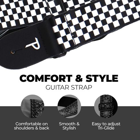 Perri's Leathers Leather Guitar Strap, 39"-58", Black & White, Polyester, Fits Electric, Jacquard, Adjustable, Cool Acoustic Guitar Straps for Electric & Bass in Saudi Arabia