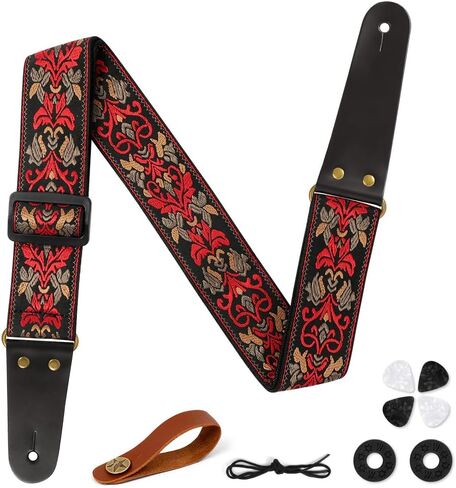 Guitar Strap, 2" Embroidery Guitar Straps with Leather Ends, Vintage Embroidered Guitar Straps in Kuwait
