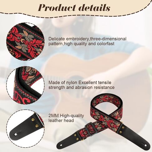 Guitar Strap, 2" Embroidery Guitar Straps with Leather Ends, Vintage Embroidered Guitar Straps in Kuwait