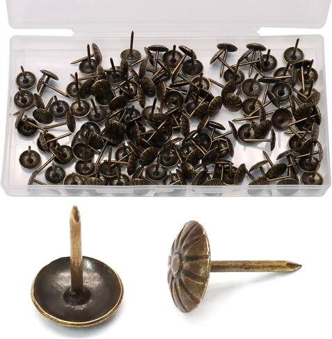 Biaungdo 150 Pcs 17 mm/0.67 inch Round Head Upholstery Tacks, Antique Metal Thumb Tacks Decorative Push Pins Daisy Upholstery Nails with Plastic Storage Box for Sofa, Chair, Home Decor(Gold) in Saudi Arabia