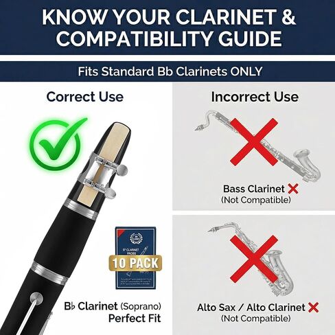 Bb Clarinet Reeds Strength 2.5-10 Pack B من قصب الكلارينيت المسطحة، مغلفة بشكل فردي بحافظة بلاستيكية - نغمة احترافية واضحة، مثالية للمبتدئين والطلاب وفرقة المدرسة in Kuwait