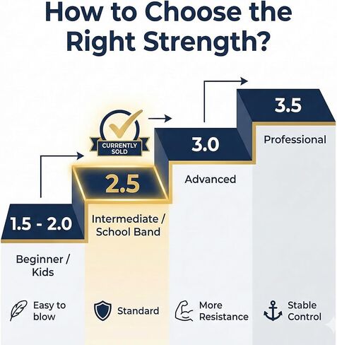 Bb Clarinet Reeds Strength 2.5-10 Pack B من قصب الكلارينيت المسطحة، مغلفة بشكل فردي بحافظة بلاستيكية - نغمة احترافية واضحة، مثالية للمبتدئين والطلاب وفرقة المدرسة in Kuwait