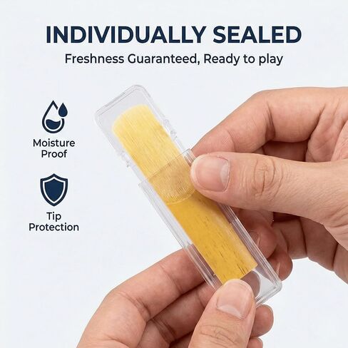 Bb Clarinet Reeds Strength 2.5-10 Pack B من قصب الكلارينيت المسطحة، مغلفة بشكل فردي بحافظة بلاستيكية - نغمة احترافية واضحة، مثالية للمبتدئين والطلاب وفرقة المدرسة in Kuwait