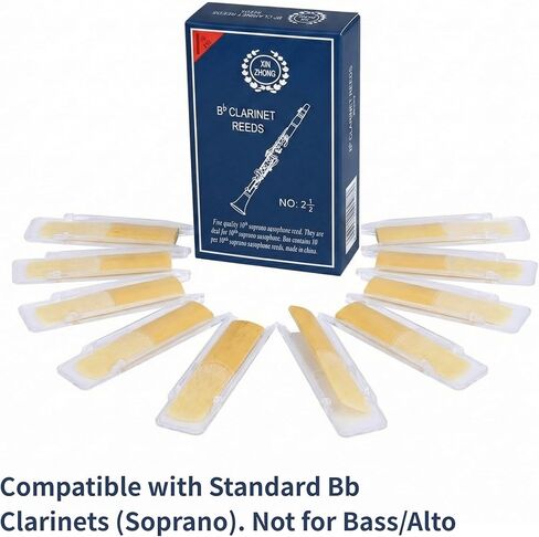 Bb Clarinet Reeds Strength 2.5-10 Pack B من قصب الكلارينيت المسطحة، مغلفة بشكل فردي بحافظة بلاستيكية - نغمة احترافية واضحة، مثالية للمبتدئين والطلاب وفرقة المدرسة in Kuwait