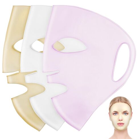 HOMSFOU Reusable Silicone Face Mask Cover 3 Pcs Set (white, Gold, Pink) for Women – Facial Sheet Mask Holder to Prevent Evaporation and Enhance Skincare Treatment in Saudi Arabia