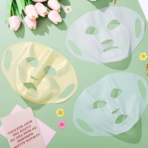 HOMSFOU Reusable Silicone Face Mask Cover 3 Pcs Set (white, Gold, Pink) for Women – Facial Sheet Mask Holder to Prevent Evaporation and Enhance Skincare Treatment in Saudi Arabia