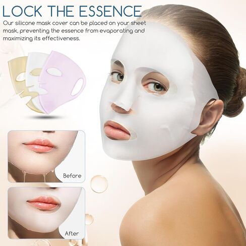 HOMSFOU Reusable Silicone Face Mask Cover 3 Pcs Set (white, Gold, Pink) for Women – Facial Sheet Mask Holder to Prevent Evaporation and Enhance Skincare Treatment in Saudi Arabia