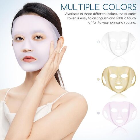 HOMSFOU Reusable Silicone Face Mask Cover 3 Pcs Set (white, Gold, Pink) for Women – Facial Sheet Mask Holder to Prevent Evaporation and Enhance Skincare Treatment in Saudi Arabia