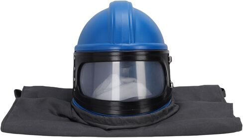 Generic مجموعة غطاء السفع الرملي خوذة واقية لتغذية الهواء للعمل الآمن على السفع الرملي مع عدسة وبدلة أزرق رمادي لعمال البناء in Kuwait
