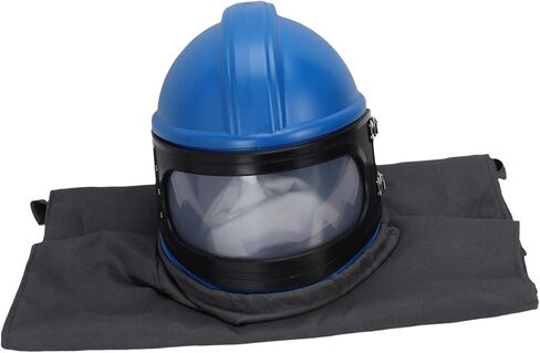 Generic مجموعة غطاء السفع الرملي خوذة واقية لتغذية الهواء للعمل الآمن على السفع الرملي مع عدسة وبدلة أزرق رمادي لعمال البناء in Kuwait