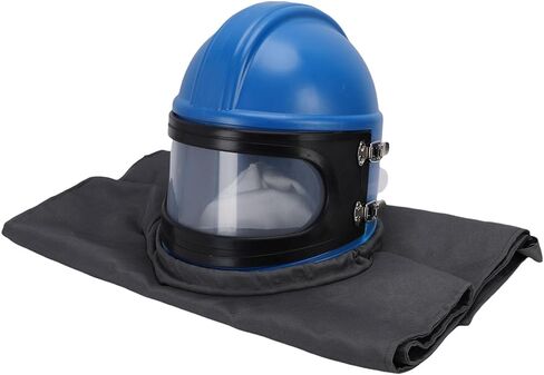 Generic مجموعة غطاء السفع الرملي خوذة واقية لتغذية الهواء للعمل الآمن على السفع الرملي مع عدسة وبدلة أزرق رمادي لعمال البناء in Kuwait