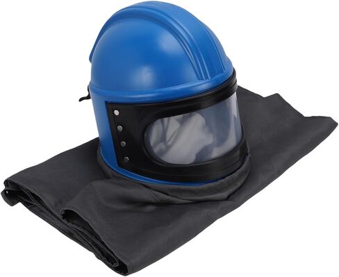 Generic مجموعة غطاء السفع الرملي خوذة واقية لتغذية الهواء للعمل الآمن على السفع الرملي مع عدسة وبدلة أزرق رمادي لعمال البناء in Kuwait