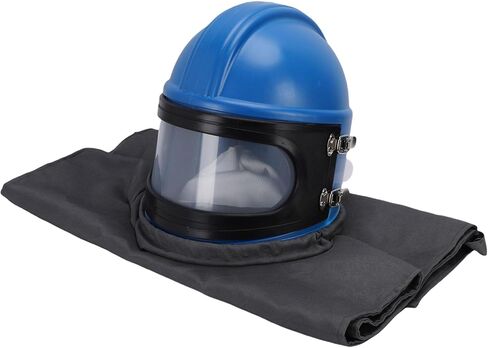 Generic مجموعة غطاء السفع الرملي خوذة واقية لتغذية الهواء للعمل الآمن على السفع الرملي مع عدسة وبدلة أزرق رمادي لعمال البناء in Kuwait