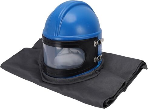 Generic مجموعة غطاء السفع الرملي خوذة واقية لتغذية الهواء للعمل الآمن على السفع الرملي مع عدسة وبدلة أزرق رمادي لعمال البناء in Kuwait