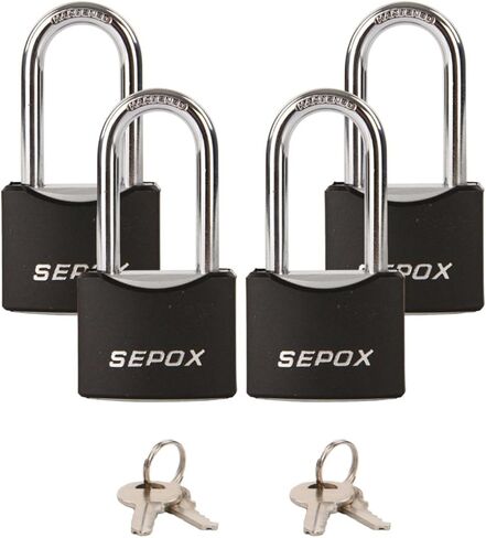 SEPOX® 1-9/16" All-Weather Outdoor Padlocks Keyed Alike, 1-3/4" Long Shackle, Solid Steel Lock, Heavy-Duty with Black Cover, Design for Gate Fence Cabinet Toolbox School Gym Locker with 2pcs Same Key in Saudi Arabia