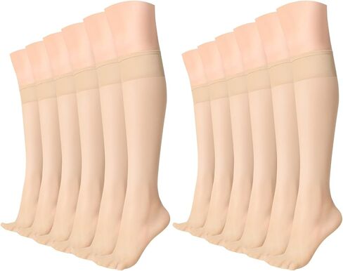MANZI Women's Knee High Stockings Daily Sheer Panty hose 12 Pairs in Kuwait